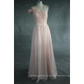 Real Pictures One Shoulder Long A Line Peach Chiffon Prom Dress Made In China